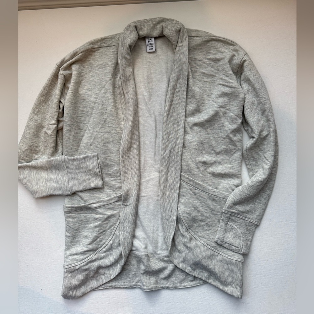 Athleta Girl Gray Open Front Cardigan Size L/12 Cozy Soft Pockets